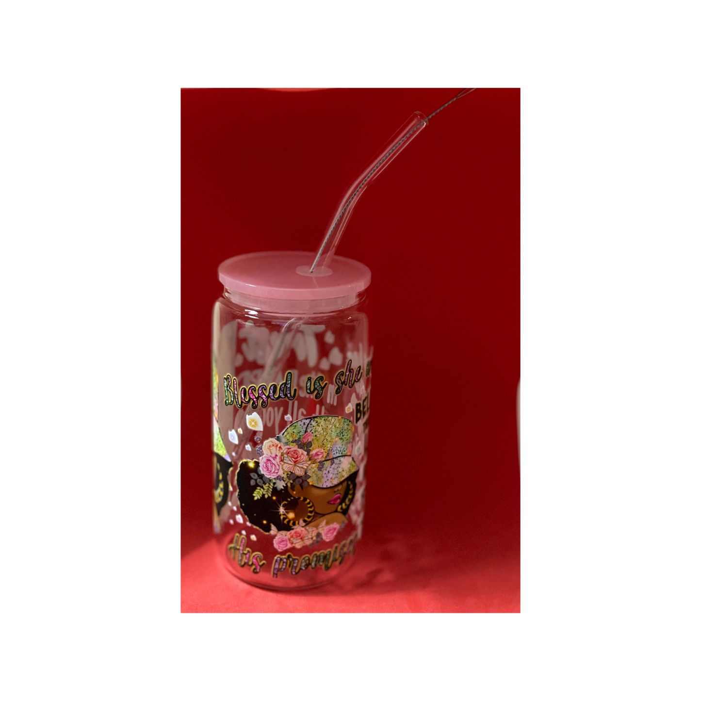 Sip Happens Glass Tumbler, 16 oz Glass Cup with Acrylic Lid and Straw